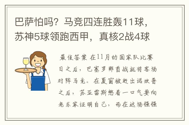 巴萨怕吗？马竞四连胜轰11球，苏神5球领跑西甲，真核2战4球