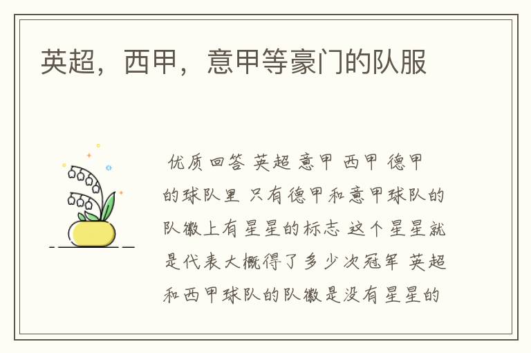 英超,西甲,意甲等豪门的队服