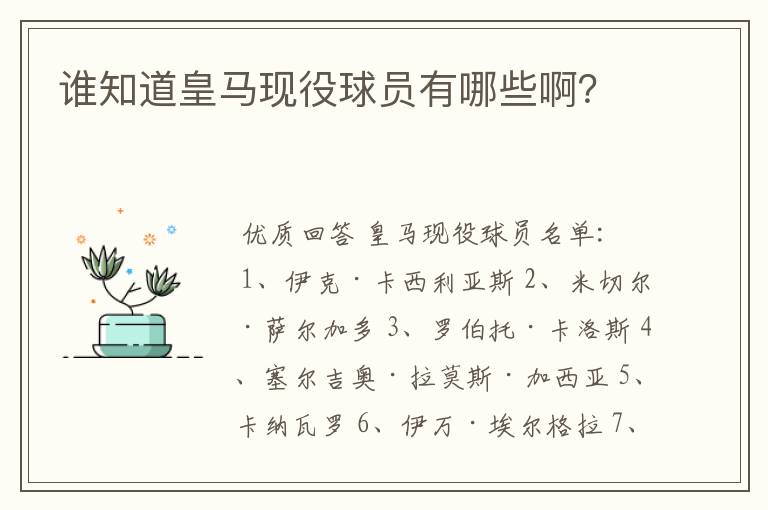 谁知道皇马现役球员有哪些啊?