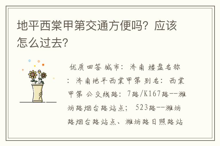 地平西棠甲第交通方便吗?应该怎么过去?