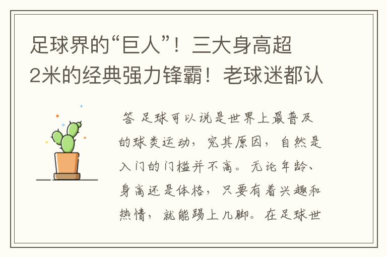 足球界的“巨人”!三大身高超2米的经典强力锋霸!老球迷都认识