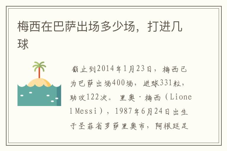 梅西在巴萨出场多少场,打进几球