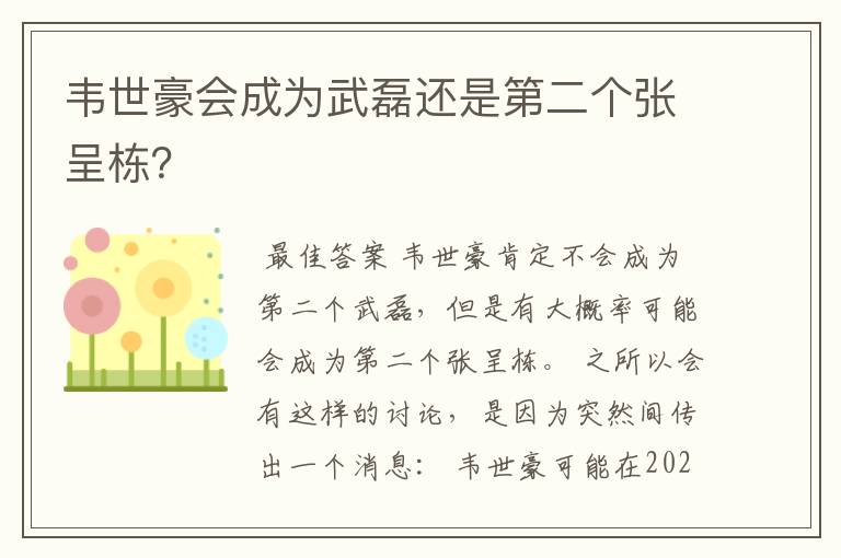 韦世豪会成为武磊还是第二个张呈栋?