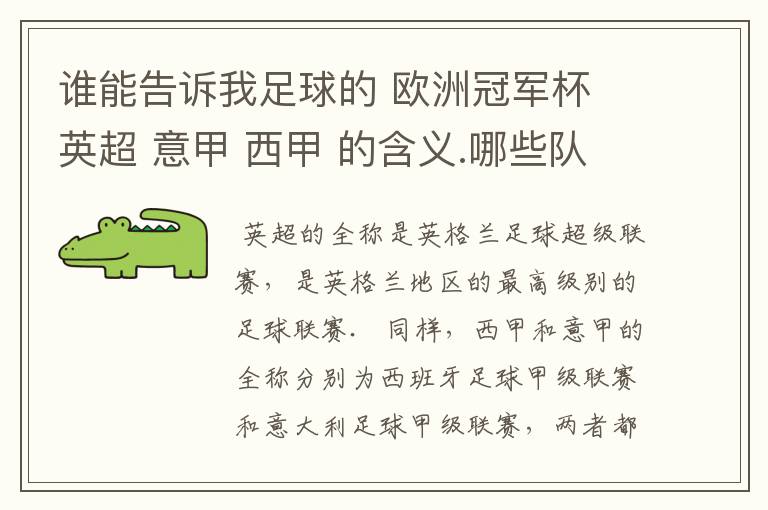 谁能告诉我足球的 欧洲冠军杯 英超 意甲 西甲 的含义.哪些队 怎么进行比赛的.
