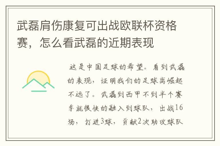 武磊肩伤康复可出战欧联杯资格赛,怎么看武磊的近期表现