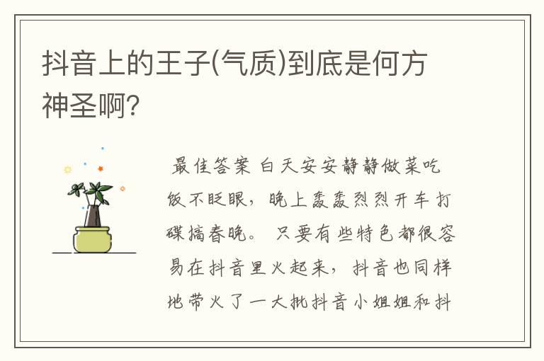 抖音上的王子(气质)到底是何方神圣啊?