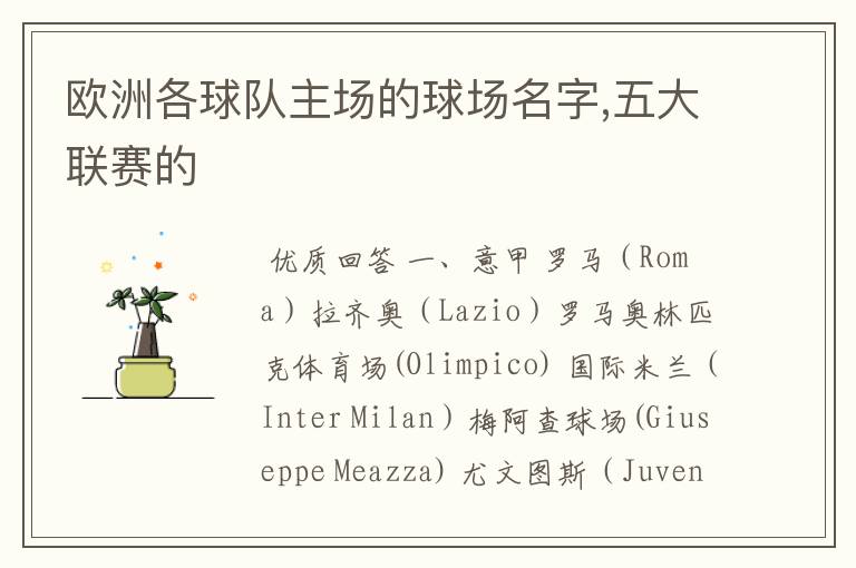 欧洲各球队主场的球场名字,五大联赛的