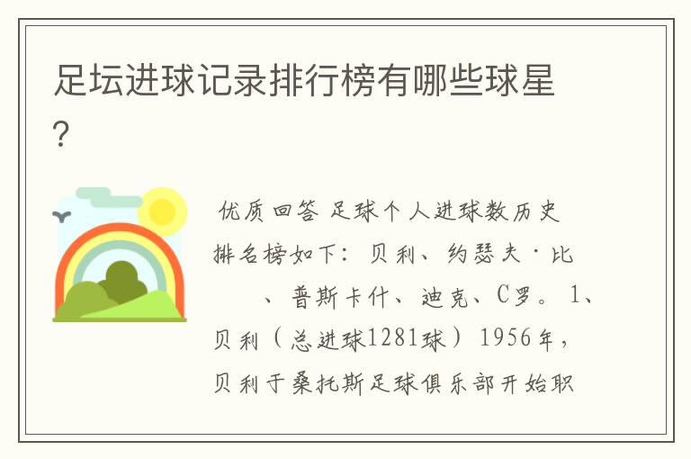 足坛进球记录排行榜有哪些球星?