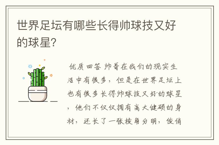 世界足坛有哪些长得帅球技又好的球星?