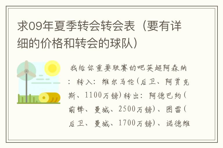 求09年夏季转会转会表(要有详细的价格和转会的球队)