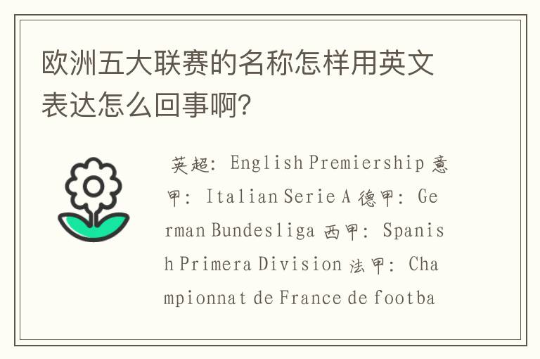 欧洲五大联赛的名称怎样用英文表达怎么回事啊?