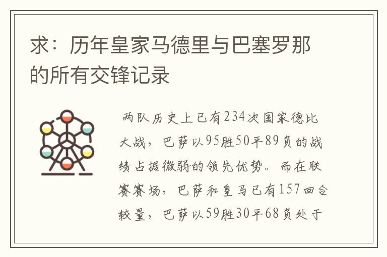 求:历年皇家马德里与巴塞罗那的所有交锋记录