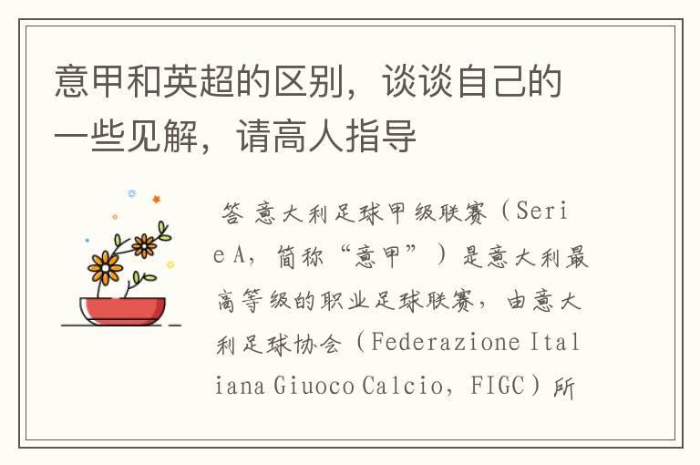 意甲和英超的区别,谈谈自己的一些见解,请高人指导