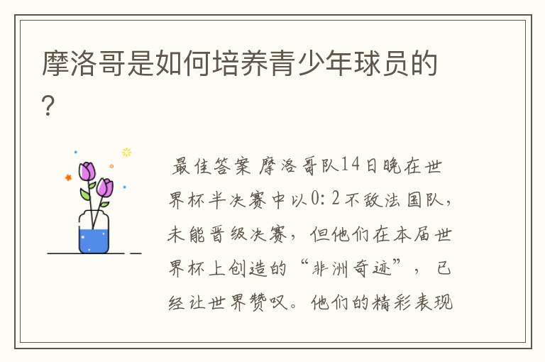 摩洛哥是如何培养青少年球员的?