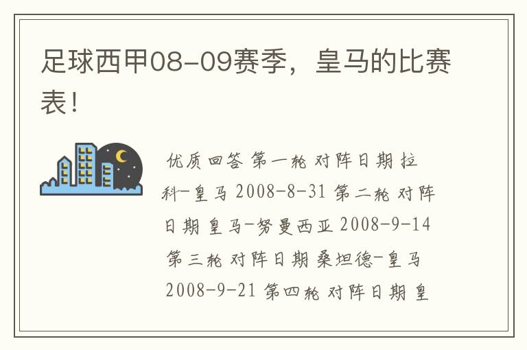 足球西甲08-09赛季,皇马的比赛表!