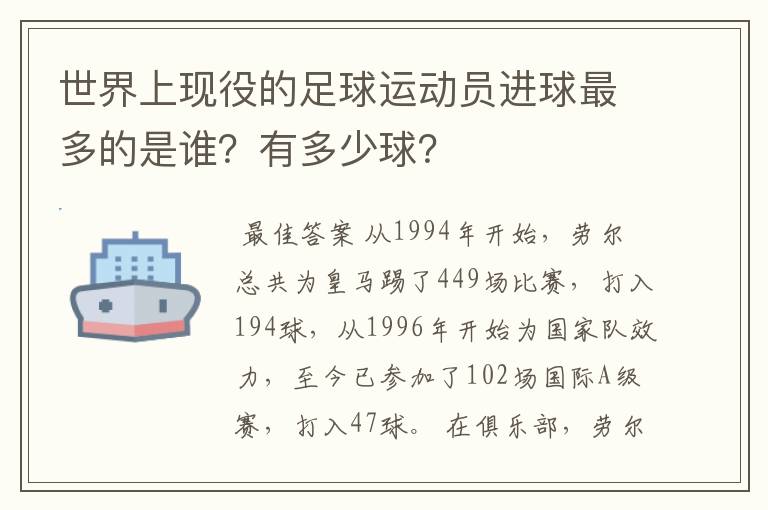 世界上现役的足球运动员进球最多的是谁?有多少球?