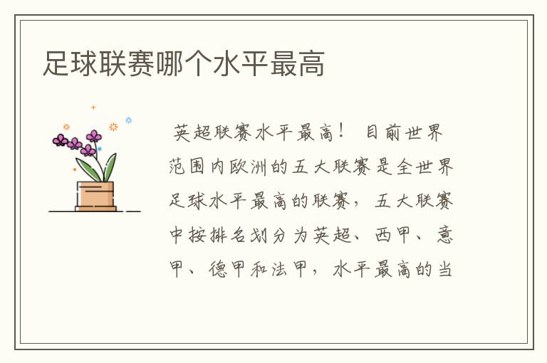 足球联赛哪个水平最高