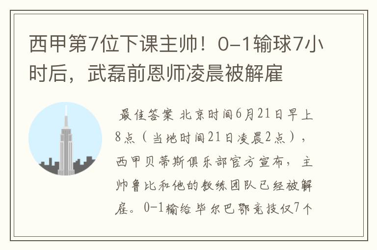 西甲第7位下课主帅!0-1输球7小时后,武磊前恩师凌晨被解雇