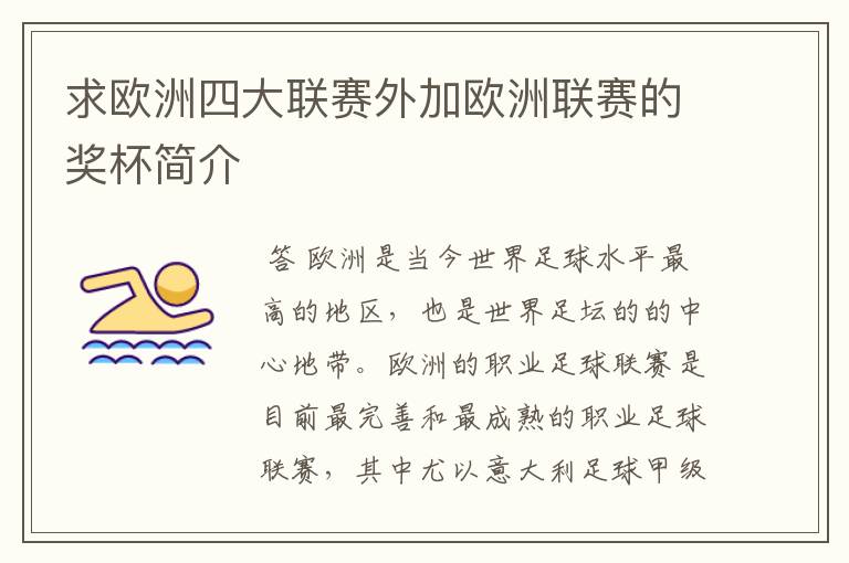 求欧洲四大联赛外加欧洲联赛的奖杯简介