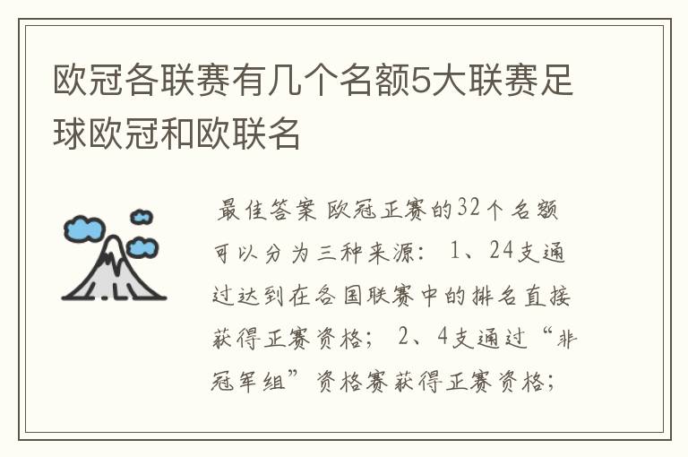 欧冠各联赛有几个名额5大联赛足球欧冠和欧联名