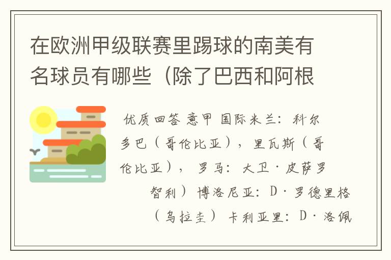 在欧洲甲级联赛里踢球的南美有名球员有哪些(除了巴西和阿根廷)?各效力哪个球队?人又各是哪个国家的?