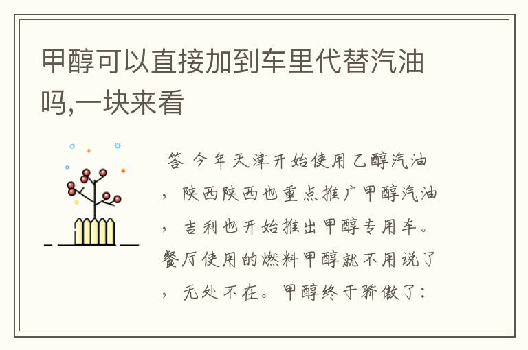 甲醇可以直接加到车里代替汽油吗,一块来看