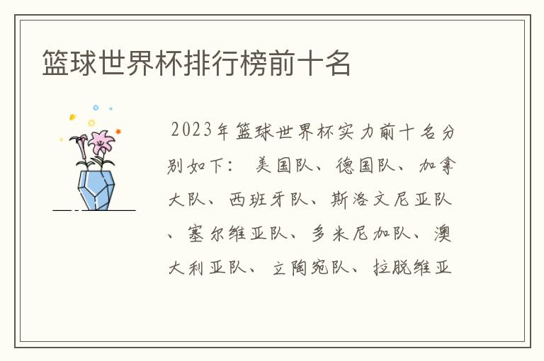 篮球世界杯排行榜前十名