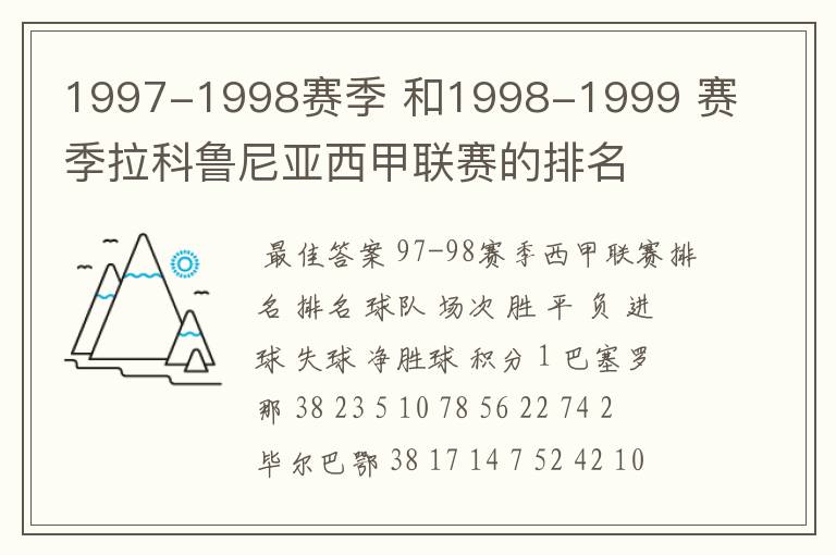 1997-1998赛季 和1998-1999 赛季拉科鲁尼亚西甲联赛的排名