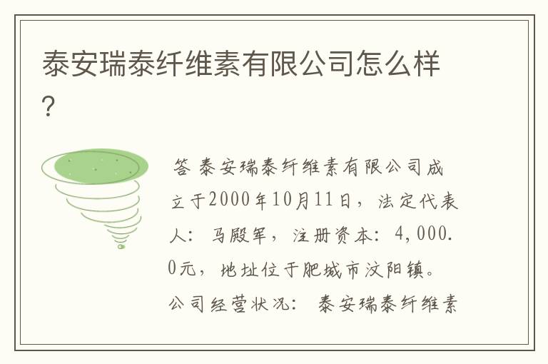 泰安瑞泰纤维素有限公司怎么样?