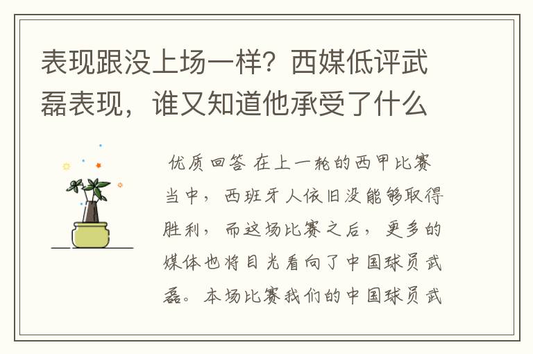 表现跟没上场一样?西媒低评武磊表现,谁又知道他承受了什么呢?
