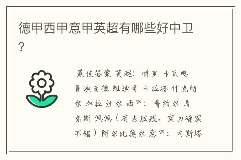 德甲西甲意甲英超有哪些好中卫?