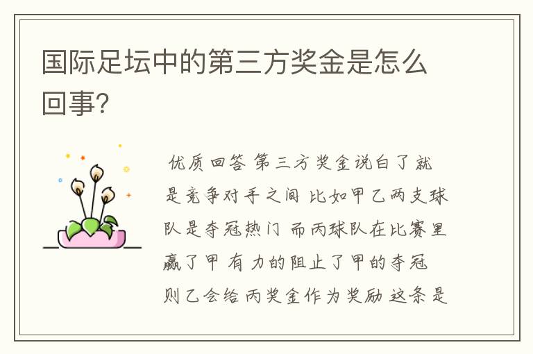 国际足坛中的第三方奖金是怎么回事?