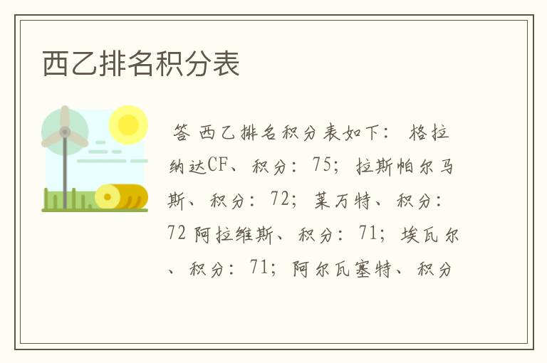 西乙排名积分表