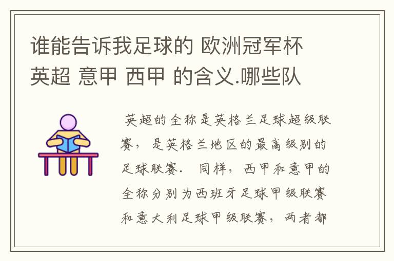 谁能告诉我足球的 欧洲冠军杯 英超 意甲 西甲 的含义.哪些队 怎么进行比赛的.