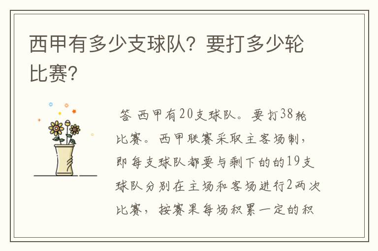 西甲有多少支球队?要打多少轮比赛?
