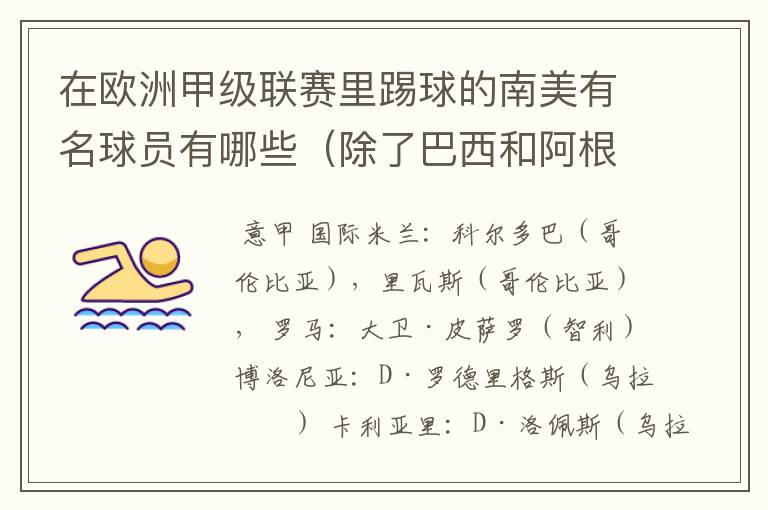 在欧洲甲级联赛里踢球的南美有名球员有哪些(除了巴西和阿根廷)?各效力哪个球队?人又各是哪个国家的?