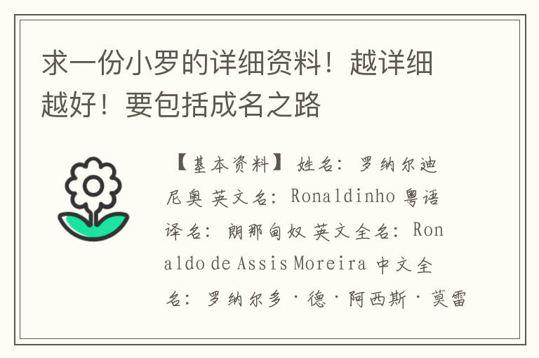 求一份小罗的详细资料!越详细越好!要包括成名之路