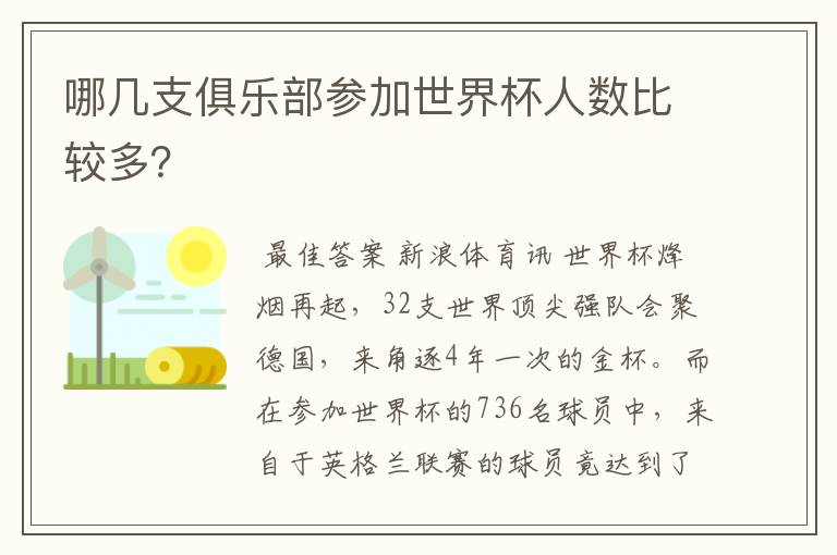 哪几支俱乐部参加世界杯人数比较多?