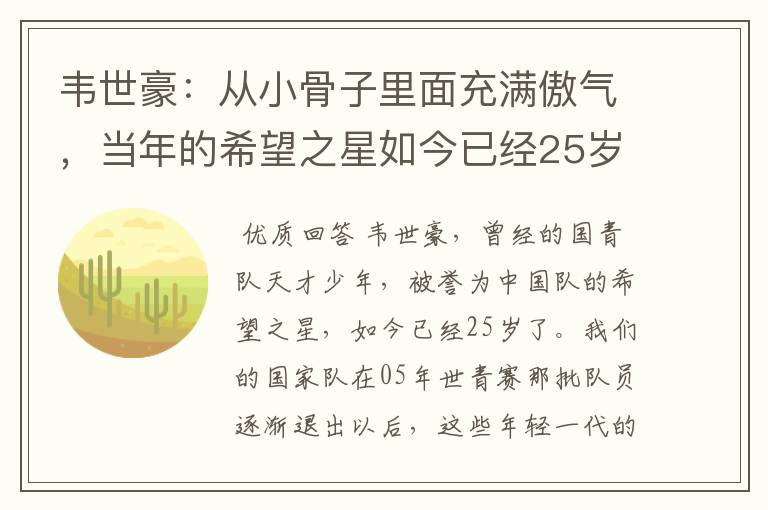 韦世豪:从小骨子里面充满傲气,当年的希望之星如今已经25岁