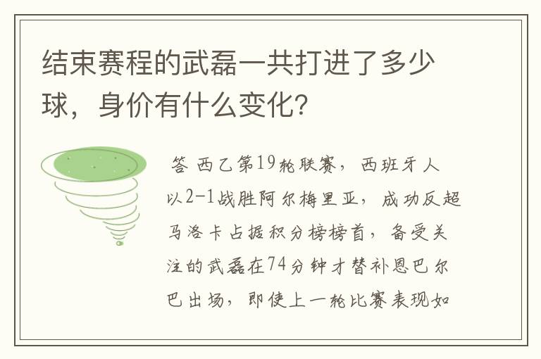 结束赛程的武磊一共打进了多少球,身价有什么变化?