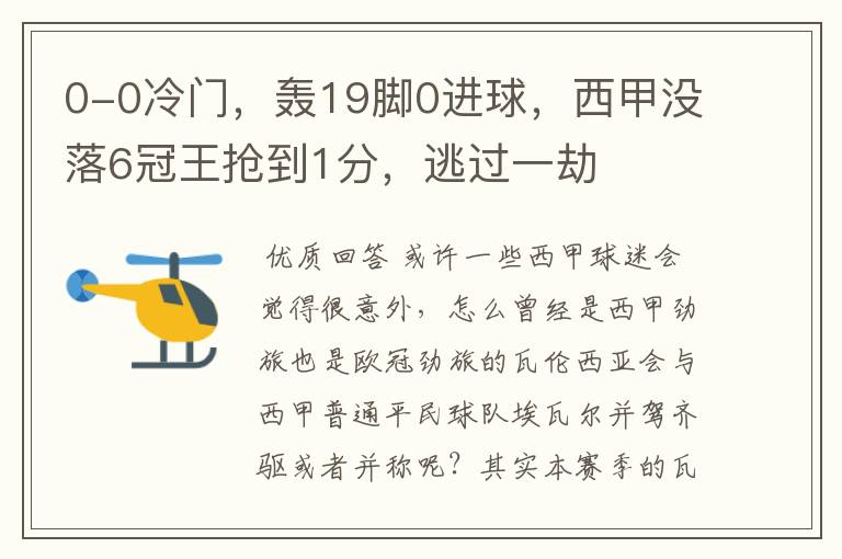0-0冷门,轰19脚0进球,西甲没落6冠王抢到1分,逃过一劫