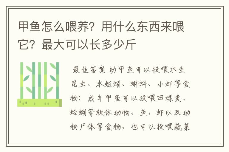 甲鱼怎么喂养?用什么东西来喂它?最大可以长多少斤