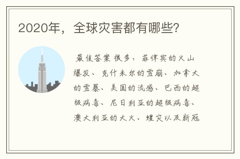 2020年，全球灾害都有哪些？