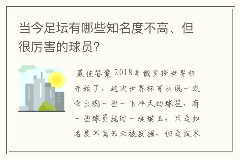 当今足坛有哪些知名度不高、但很厉害的球员?