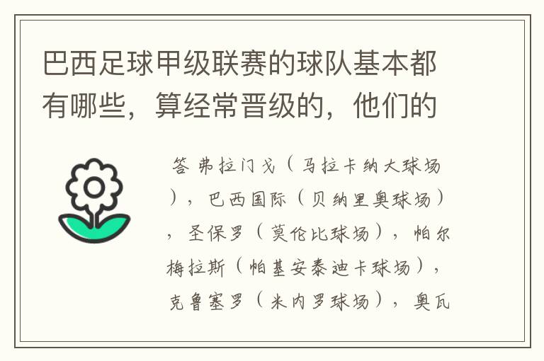 巴西足球甲级联赛的球队基本都有哪些,算经常晋级的,他们的球场都叫什么名