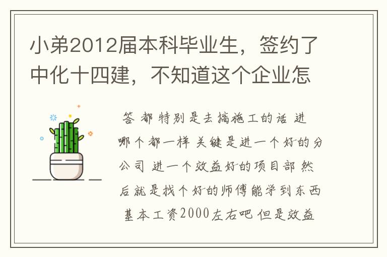 小弟2012届本科毕业生,签约了中化十四建,不知道这个企业怎么样?公司项目在哪里?待遇怎么样啊?