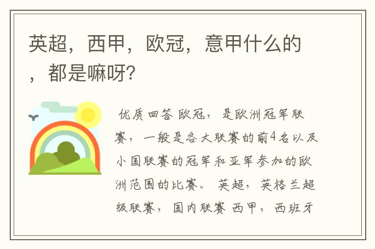 英超,西甲,欧冠,意甲什么的,都是嘛呀?