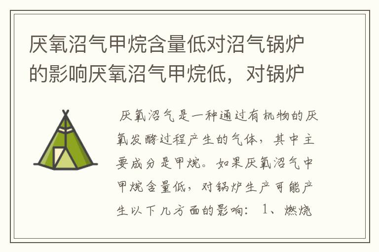 厌氧沼气甲烷含量低对沼气锅炉的影响厌氧沼气甲烷低,对锅炉生产有什么影响?
