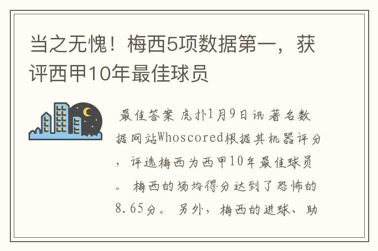 当之无愧!梅西5项数据第一,获评西甲10年最佳球员