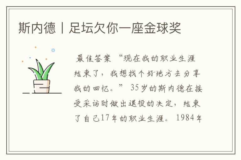 斯内德丨足坛欠你一座金球奖